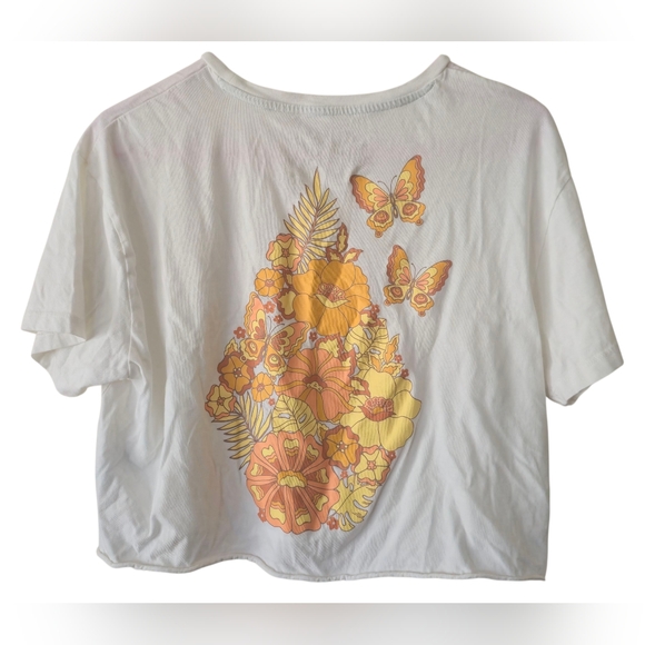 Volcom Crop Top Women's Medium Flowers Butterfly White - Picture 2 of 5